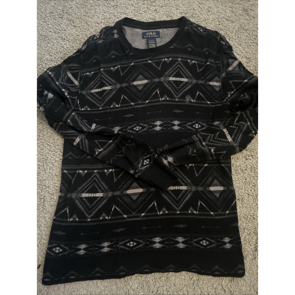 Polo Ralph Lauren LS Shirt Mens Sz M Thermal Waffle Knit Aztec Tribal Navajo